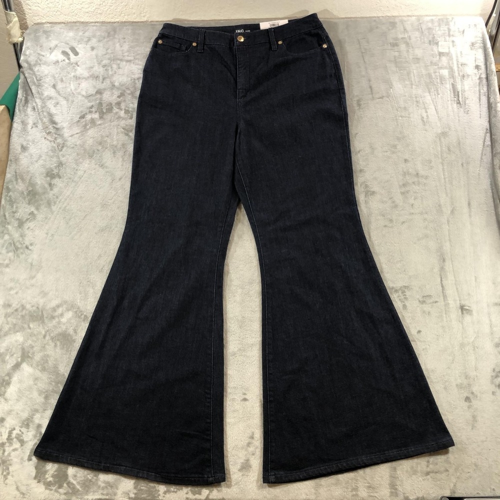 INC International Concepts Jeans Womens 16 Blue High Rise Flare Dark Wash Denim - Picture 3 of 16